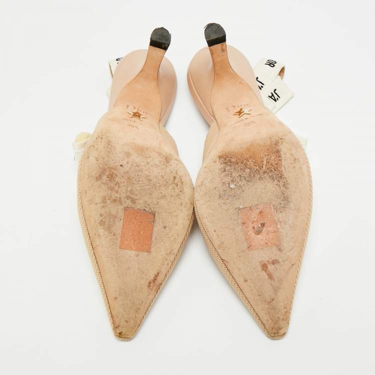 Pre Owned Dior J'Adior Size 36.5 Beige Fabric Slingback Pumps