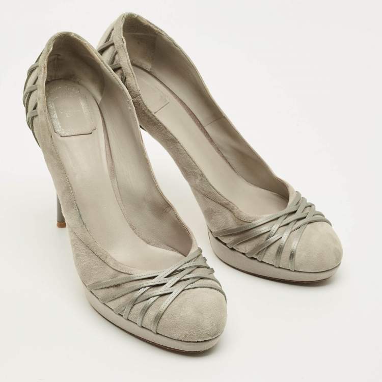 مملوكة مسبقًا Dior Size 41 Grey Satin and Suede Platform Pumps