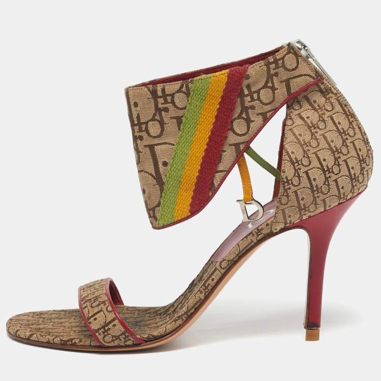 Pre Owned Dior Rasta Size 38 Brown Monogram Canvas and Leather Ankle Strap Sandals