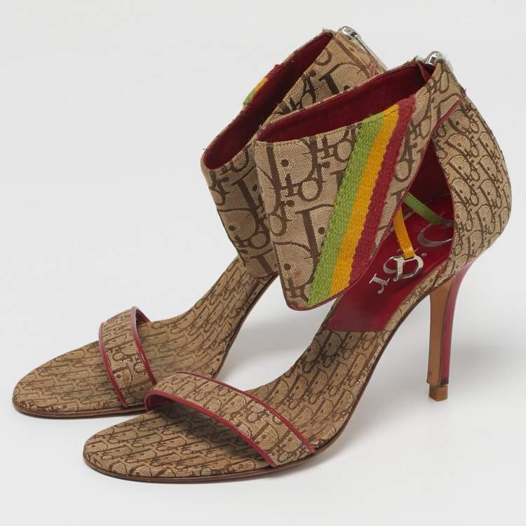 Pre Owned Dior Rasta Size 38 Brown Monogram Canvas and Leather Ankle Strap Sandals