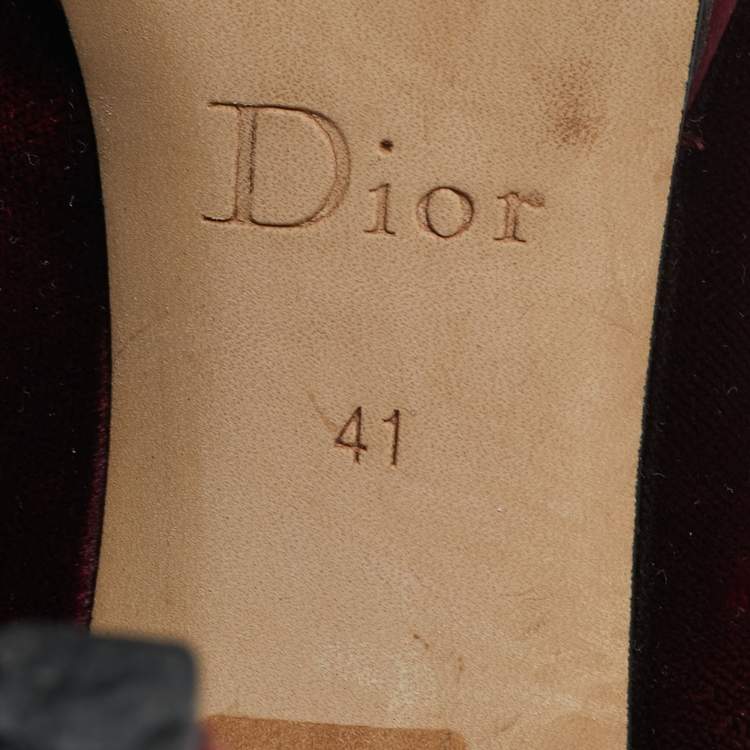 Pre Owned Dior Empire Size 41 Burgundy Velvet Crystal Embellished Peep Toe Pumps