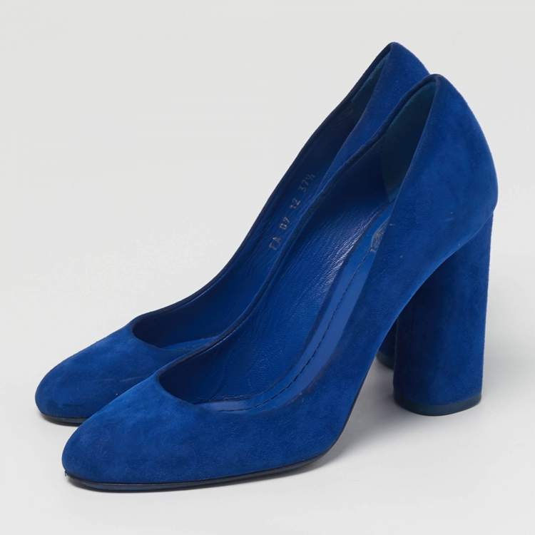 مملوكة مسبقًا Dior Size 37.5 Blue Suede Round Toe Block Heel Pumps