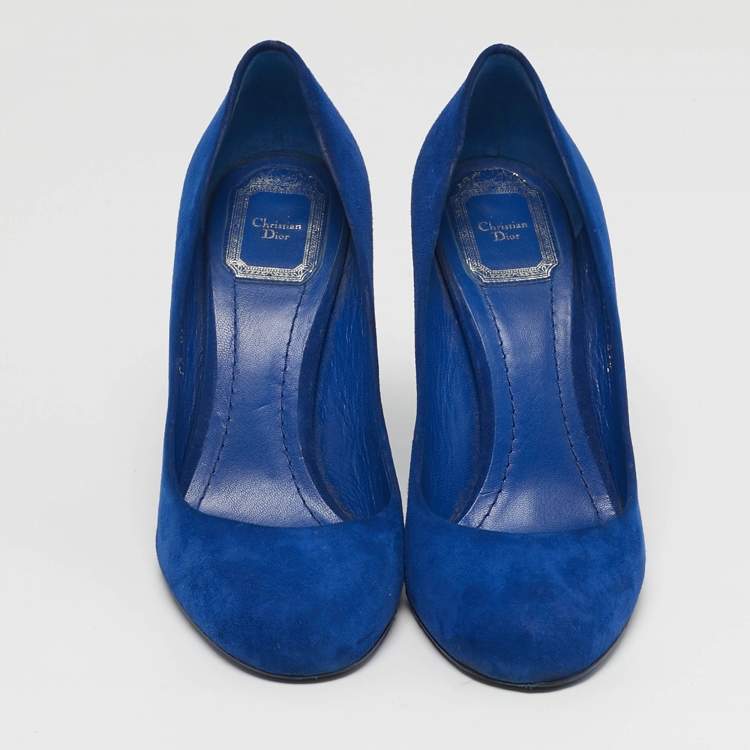 مملوكة مسبقًا Dior Size 37.5 Blue Suede Round Toe Block Heel Pumps