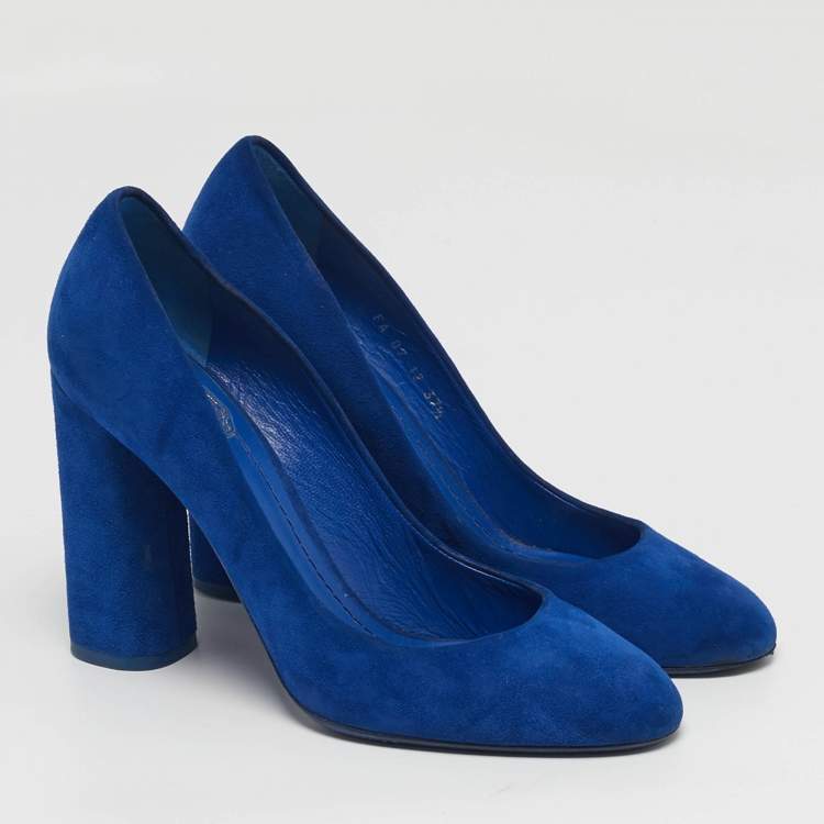 مملوكة مسبقًا Dior Size 37.5 Blue Suede Round Toe Block Heel Pumps