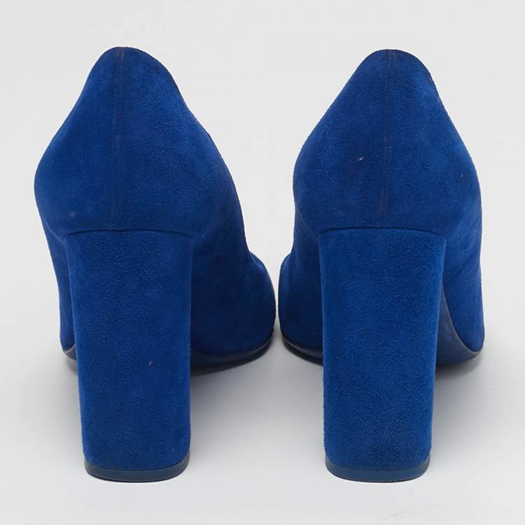 مملوكة مسبقًا Dior Size 37.5 Blue Suede Round Toe Block Heel Pumps