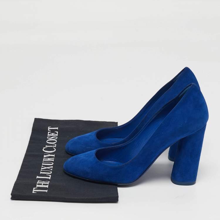 مملوكة مسبقًا Dior Size 37.5 Blue Suede Round Toe Block Heel Pumps