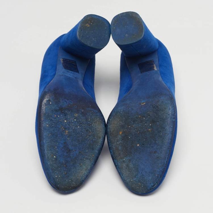 مملوكة مسبقًا Dior Size 37.5 Blue Suede Round Toe Block Heel Pumps