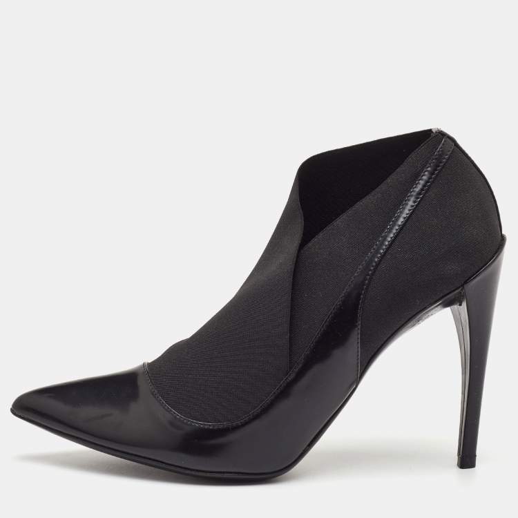 Pre Owned Dior Size 38.5 Black Leather and Stretch Fabric Pointed Toe Ankle Booties