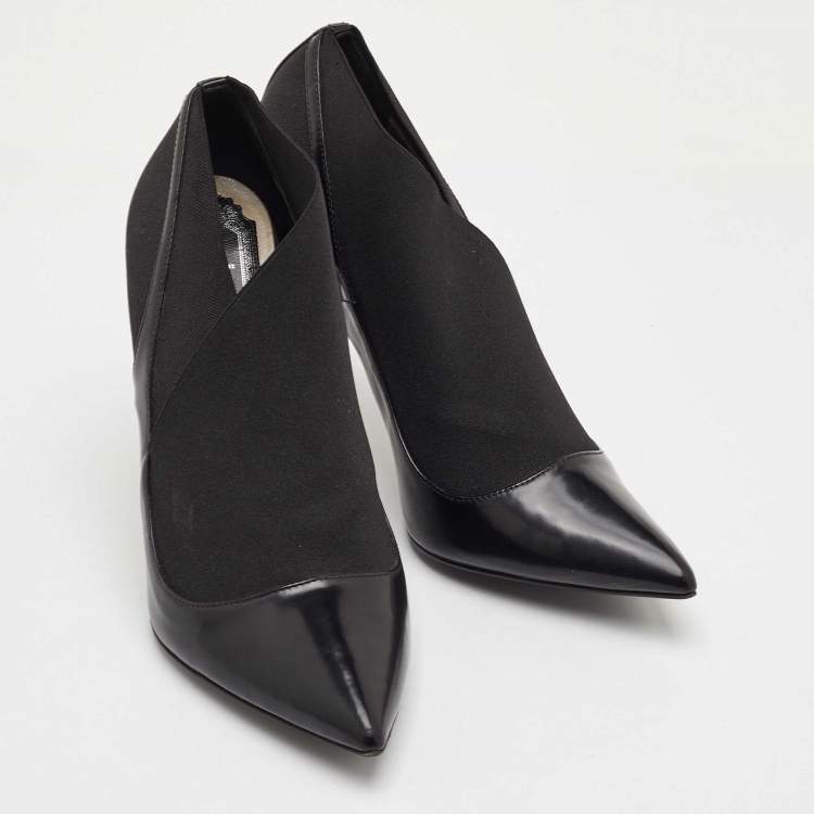 Pre Owned Dior Size 38.5 Black Leather and Stretch Fabric Pointed Toe Ankle Booties