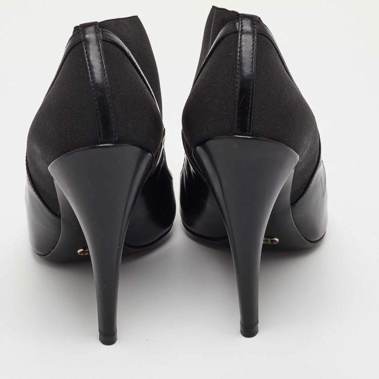 Pre Owned Dior Size 38.5 Black Leather and Stretch Fabric Pointed Toe Ankle Booties