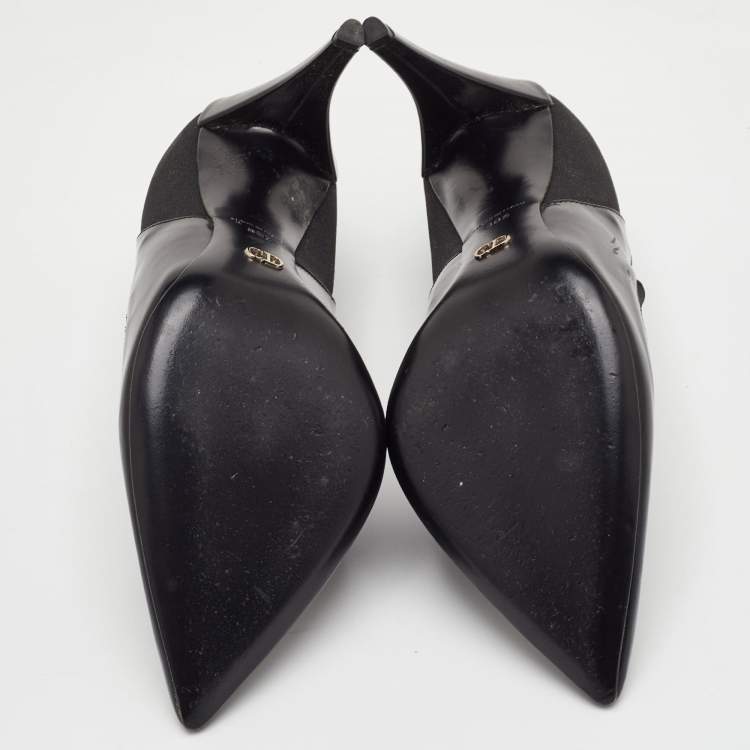 Pre Owned Dior Size 38.5 Black Leather and Stretch Fabric Pointed Toe Ankle Booties