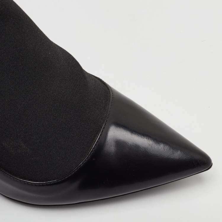 Pre Owned Dior Size 38.5 Black Leather and Stretch Fabric Pointed Toe Ankle Booties
