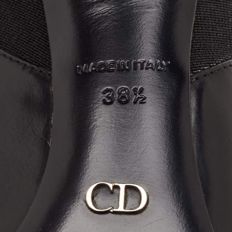 Pre Owned Dior Size 38.5 Black Leather and Stretch Fabric Pointed Toe Ankle Booties
