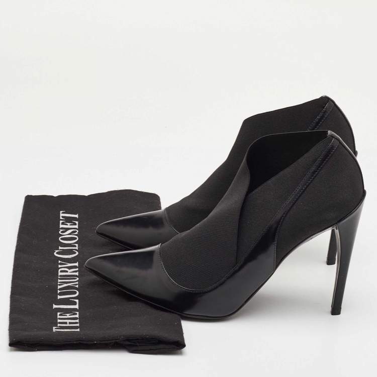 Pre Owned Dior Size 38.5 Black Leather and Stretch Fabric Pointed Toe Ankle Booties