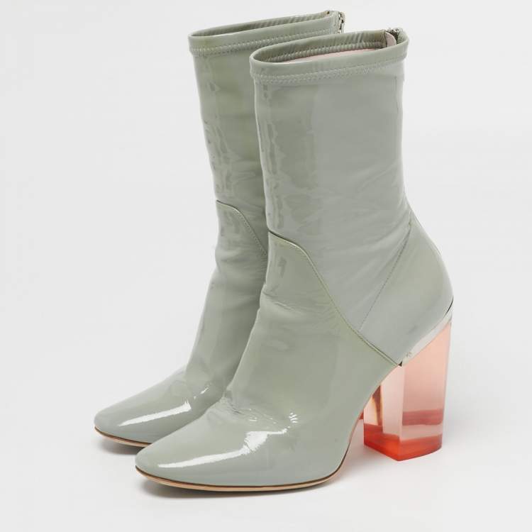 Pre Owned Dior Lucite Size 39 Grey Patent Leather Mid Calf Boots