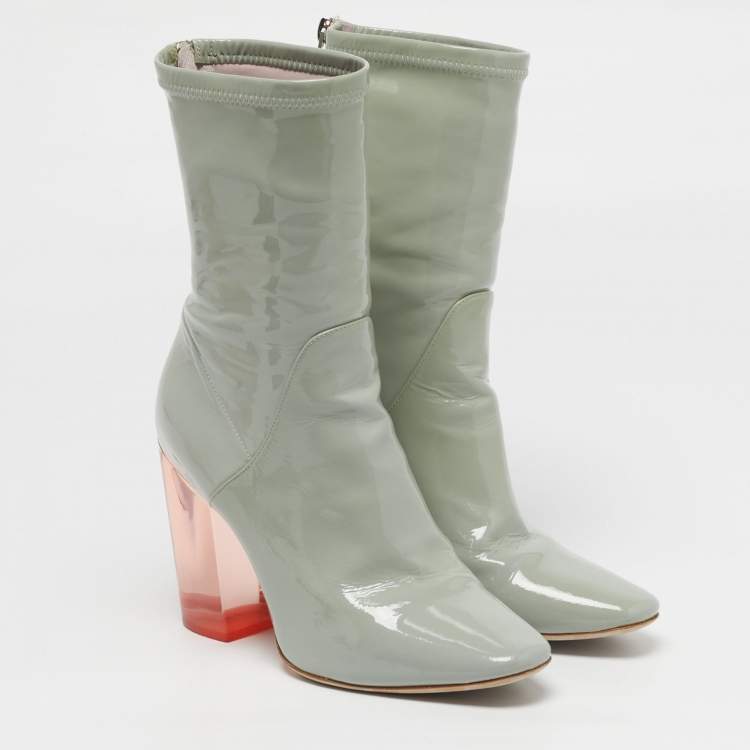Pre Owned Dior Lucite Size 39 Grey Patent Leather Mid Calf Boots