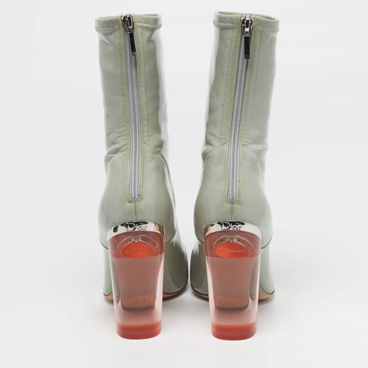 Pre Owned Dior Lucite Size 39 Grey Patent Leather Mid Calf Boots