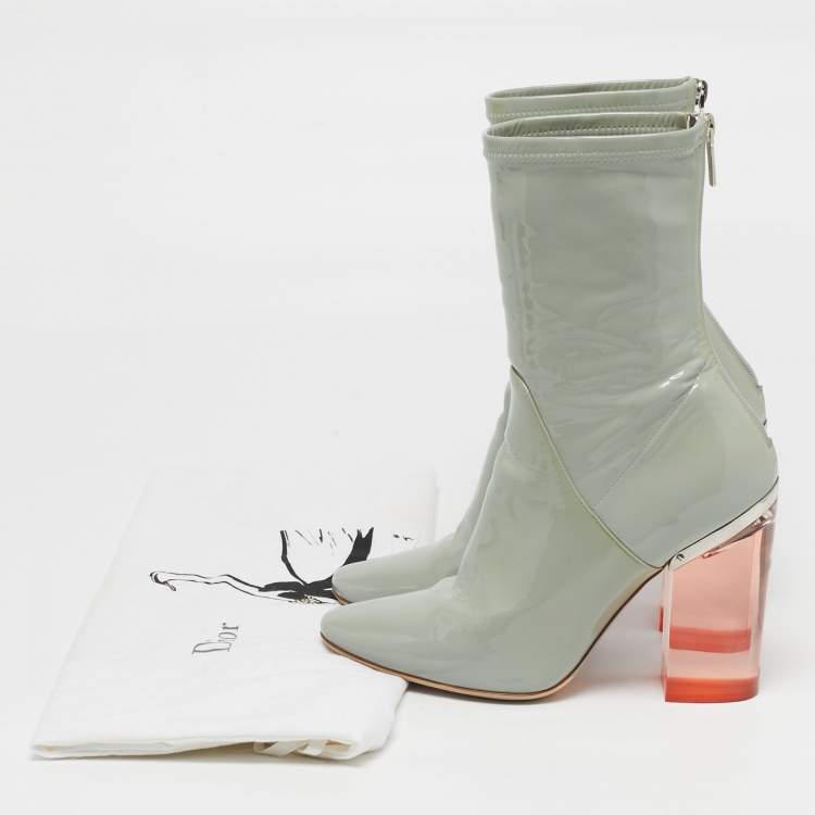 Pre Owned Dior Lucite Size 39 Grey Patent Leather Mid Calf Boots