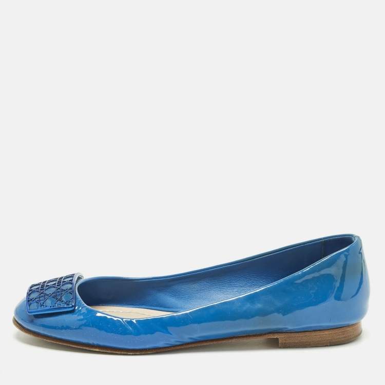 Pre Owned Dior Size 39 Blue Patent Leather Cannage Plague Ballet Flats