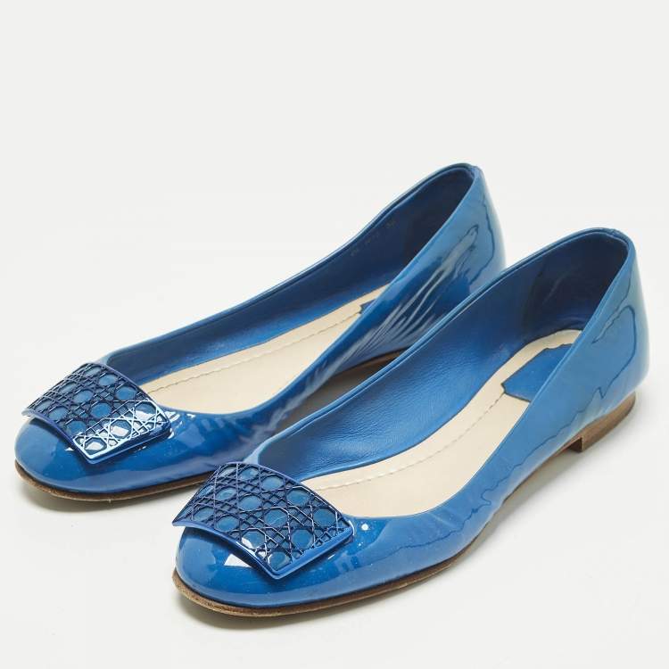Pre Owned Dior Size 39 Blue Patent Leather Cannage Plague Ballet Flats