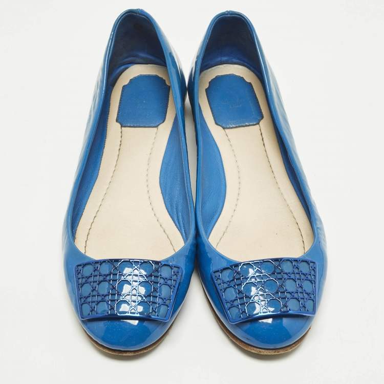 Pre Owned Dior Size 39 Blue Patent Leather Cannage Plague Ballet Flats