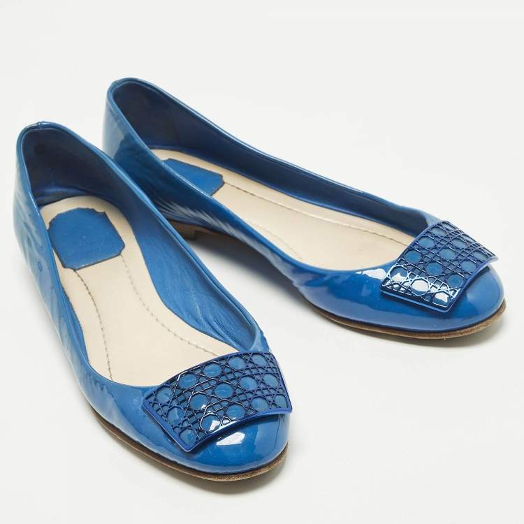 Pre Owned Dior Size 39 Blue Patent Leather Cannage Plague Ballet Flats