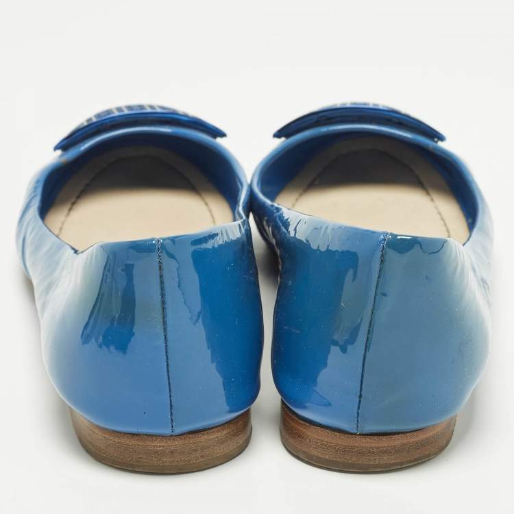 Pre Owned Dior Size 39 Blue Patent Leather Cannage Plague Ballet Flats