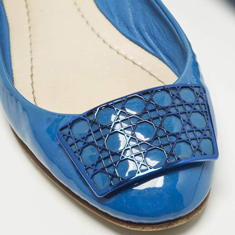 Pre Owned Dior Size 39 Blue Patent Leather Cannage Plague Ballet Flats