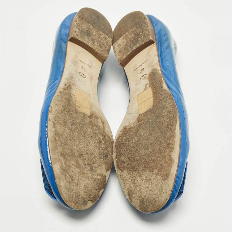 Pre Owned Dior Size 39 Blue Patent Leather Cannage Plague Ballet Flats