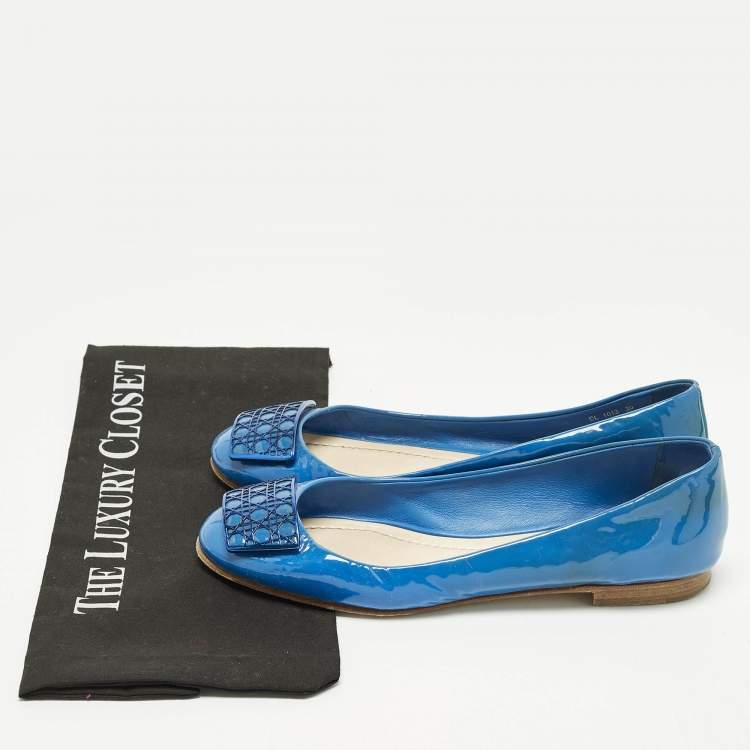 Pre Owned Dior Size 39 Blue Patent Leather Cannage Plague Ballet Flats