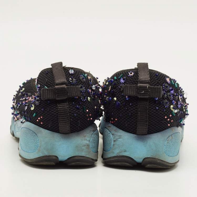 Pre Owned Dior Fusion Size 39 Black Mesh Embellished Slip On Sneakers