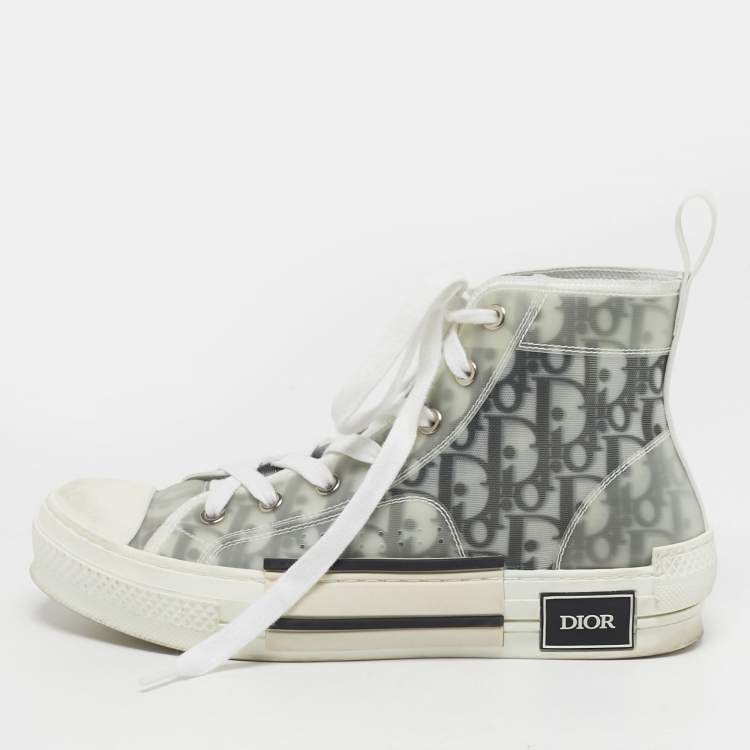 Pre Owned Dior B23 Size 38 Grey/White Mesh and PVC High Top Sneakers