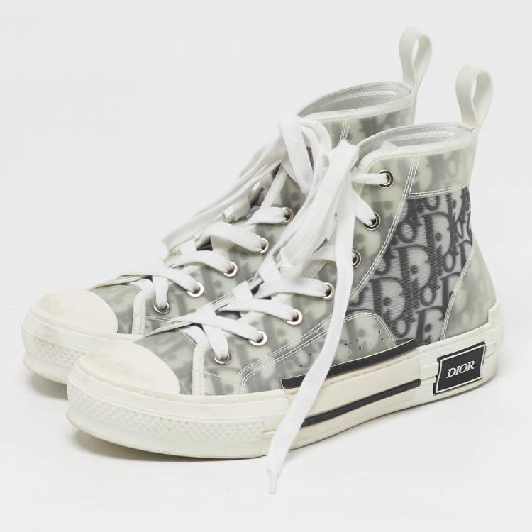 Pre Owned Dior B23 Size 38 Grey/White Mesh and PVC High Top Sneakers
