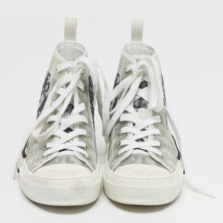 Pre Owned Dior B23 Size 38 Grey/White Mesh and PVC High Top Sneakers