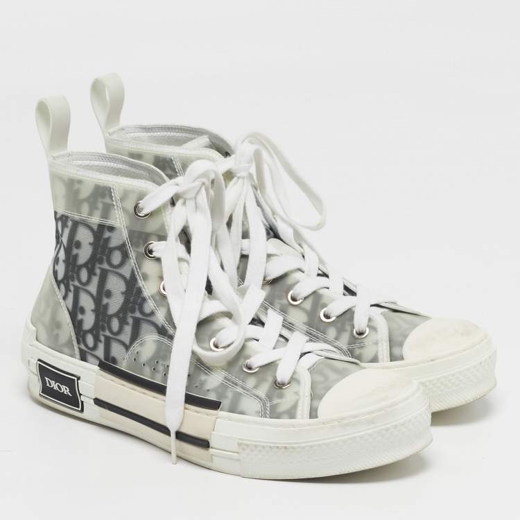 Pre Owned Dior B23 Size 38 Grey/White Mesh and PVC High Top Sneakers