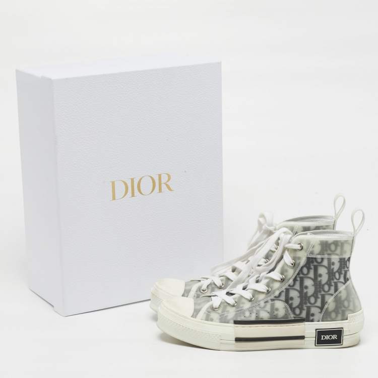 Pre Owned Dior B23 Size 38 Grey/White Mesh and PVC High Top Sneakers