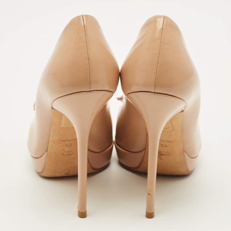 Pre Owned Dior Bow Size 38 Beige Leather Peep Toe Pumps