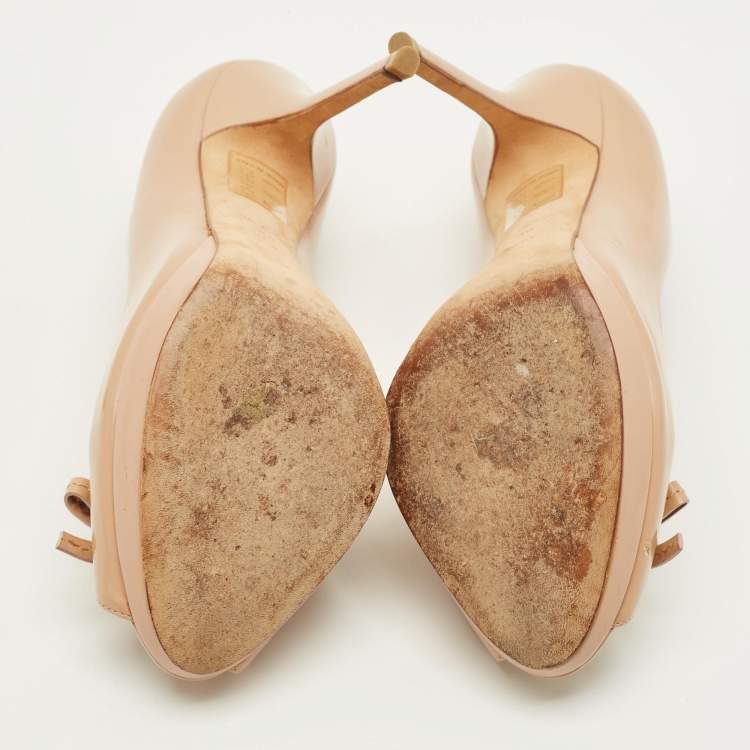 Pre Owned Dior Bow Size 38 Beige Leather Peep Toe Pumps