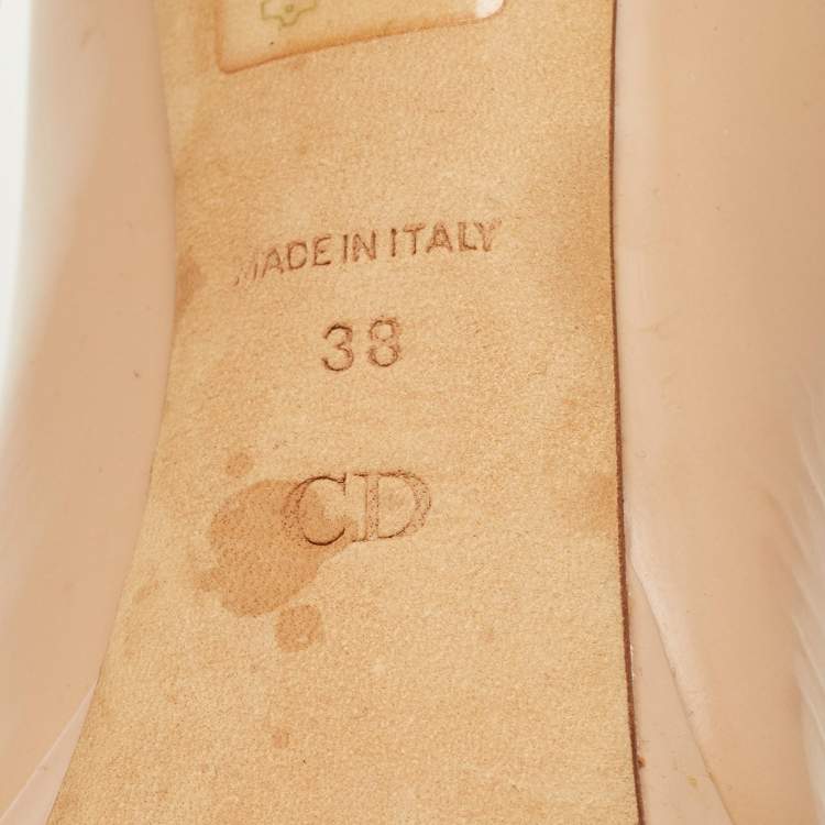 Pre Owned Dior Bow Size 38 Beige Leather Peep Toe Pumps