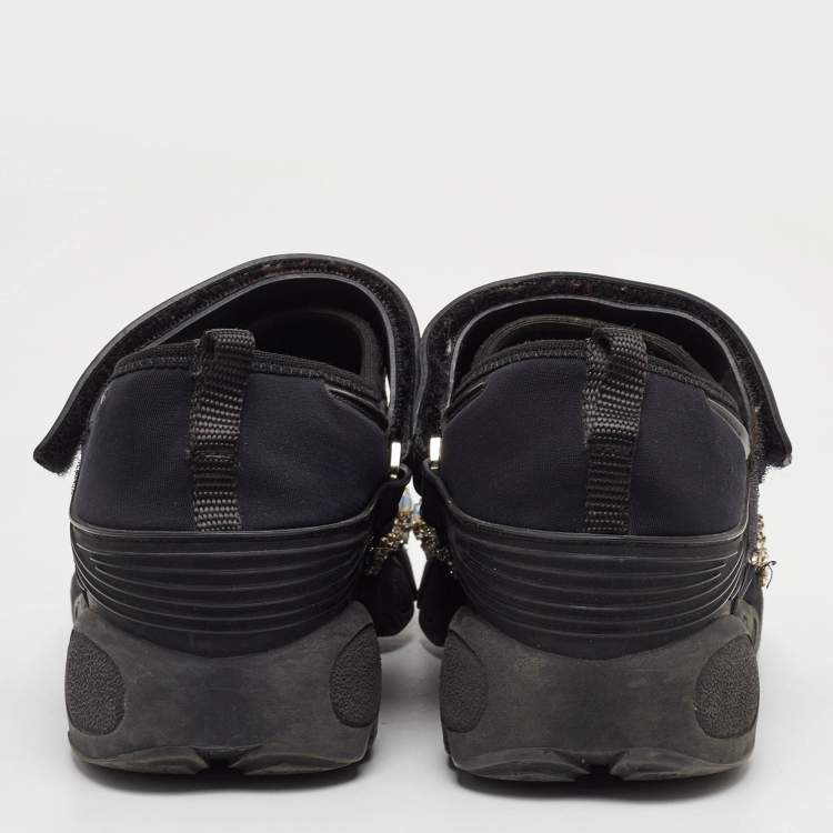 Pre Owned Dior Fusion Size 37.5 Black Mesh and Neoprene Embellished Velcro Strap Sneakers