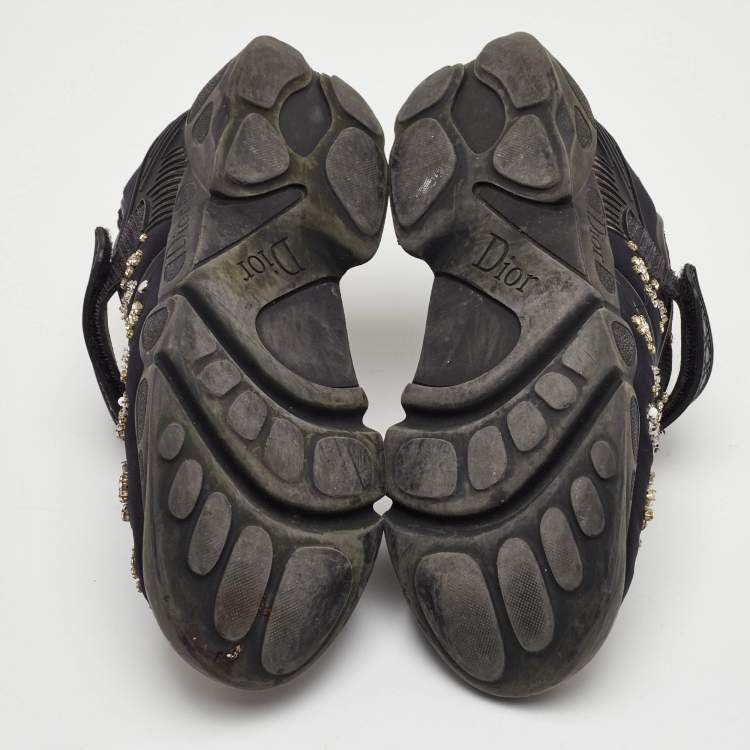Pre Owned Dior Fusion Size 37.5 Black Mesh and Neoprene Embellished Velcro Strap Sneakers