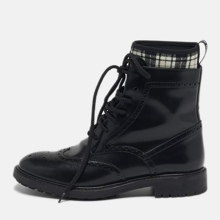 Pre Owned Dior D-Order Size 39 Black Leather Combat Boots
