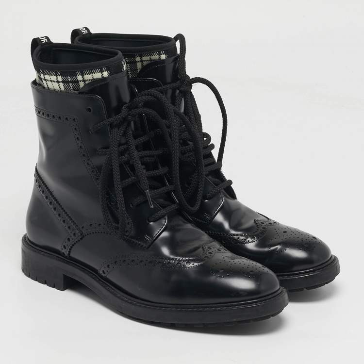 Pre Owned Dior D-Order Size 39 Black Leather Combat Boots
