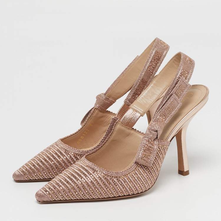 Pre Owned Dior J'Adior Size 37 Gold Lurex Fabric Slingback Pumps