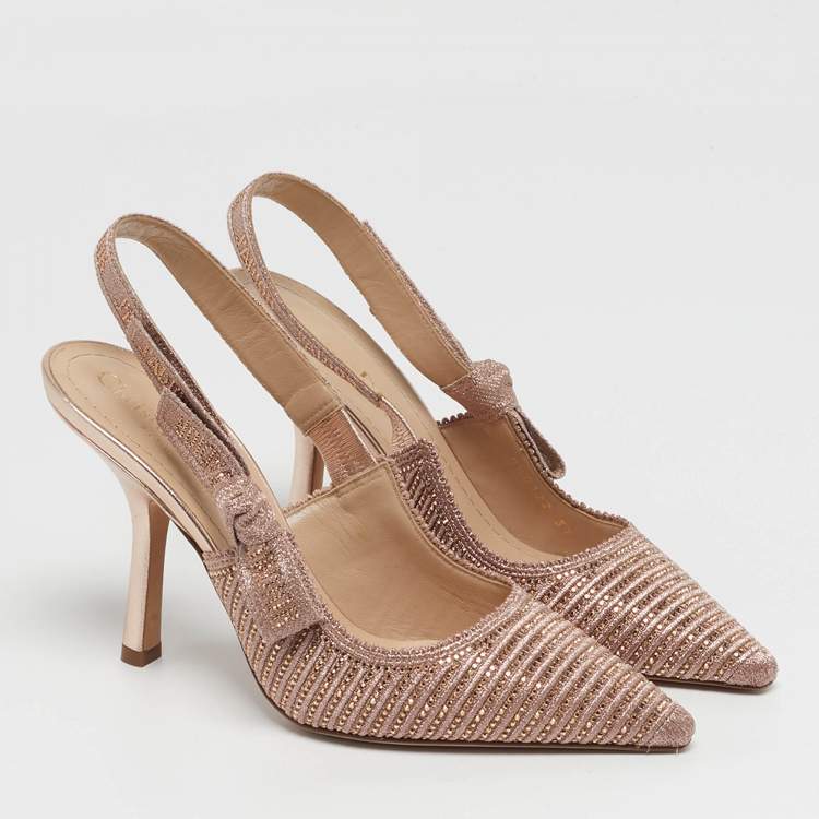 Pre Owned Dior J'Adior Size 37 Gold Lurex Fabric Slingback Pumps