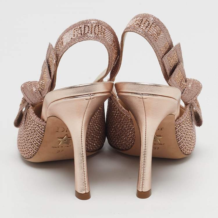 Pre Owned Dior J'Adior Size 37 Gold Lurex Fabric Slingback Pumps