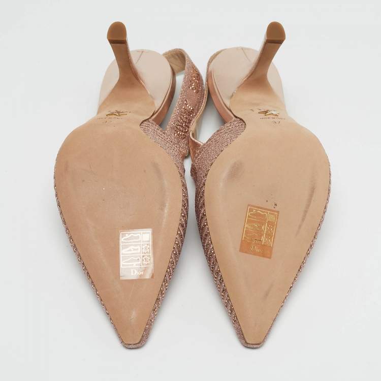 Pre Owned Dior J'Adior Size 37 Gold Lurex Fabric Slingback Pumps