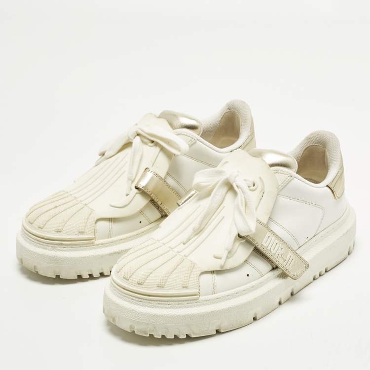 Pre Owned Dior ID Size 37 White/Gold Leather and Rubber Low Top Sneakers