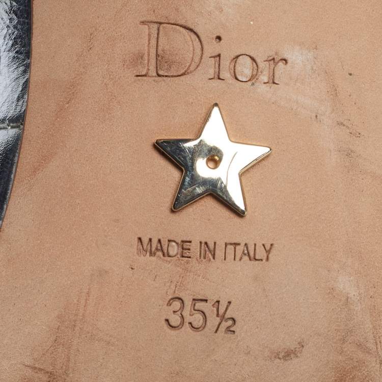 Pre Owned Dior Baby-D Size 35.5 Silver Foil Leather Strappy Pumps