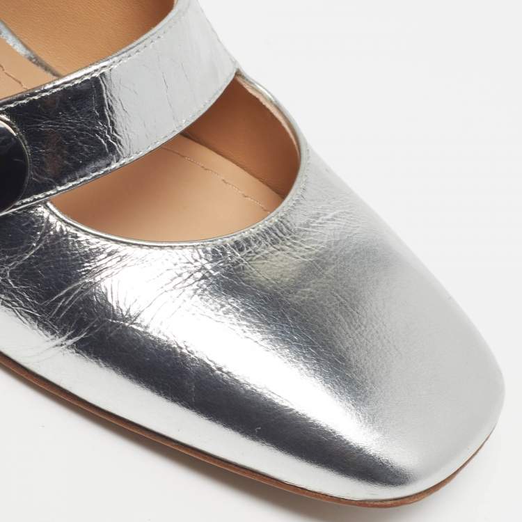 Pre Owned Dior Baby-D Size 35.5 Silver Foil Leather Strappy Pumps